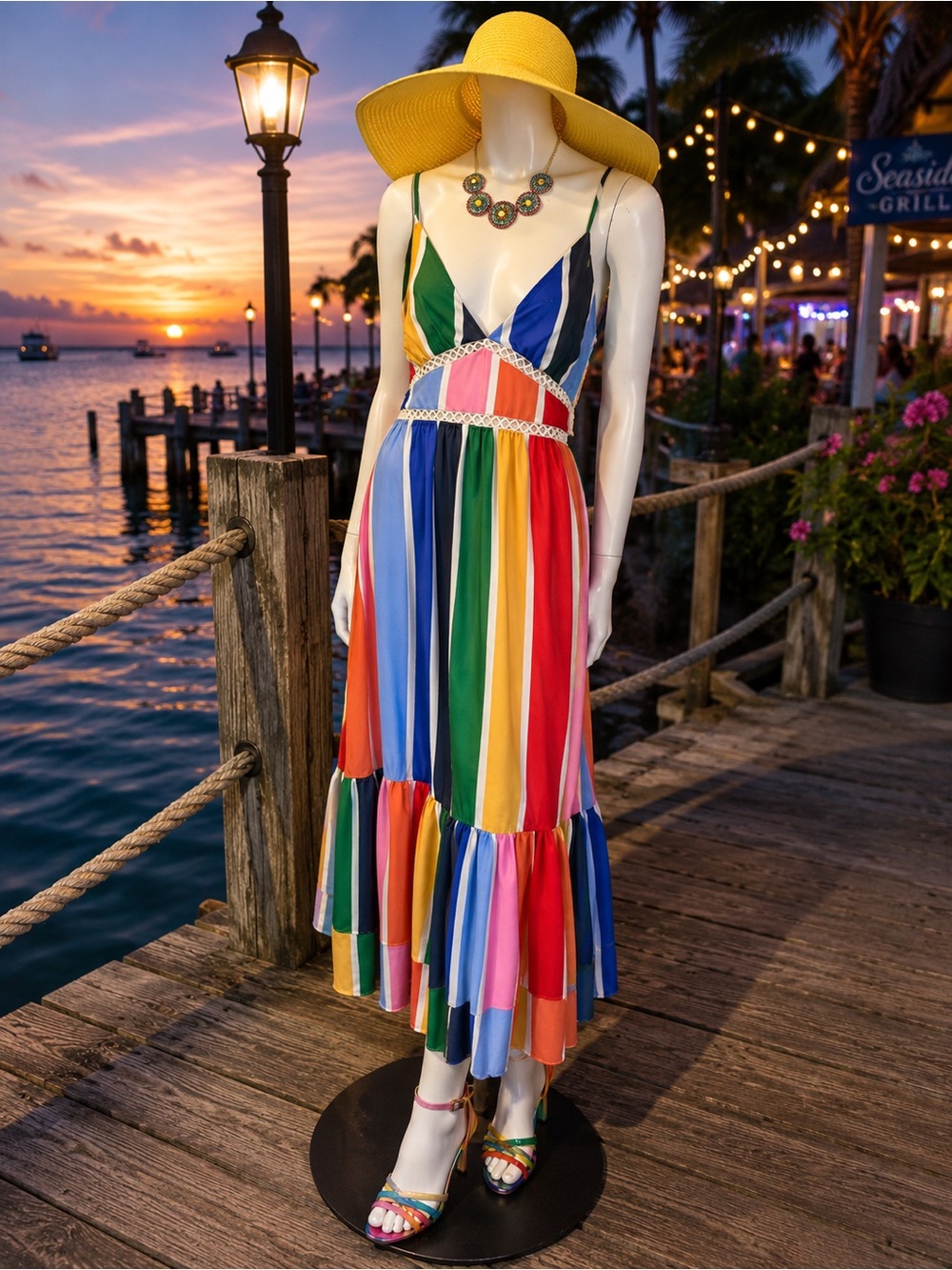 Women’s Multicolor Striped Maxi Dress - V-Neck Summer Sundress